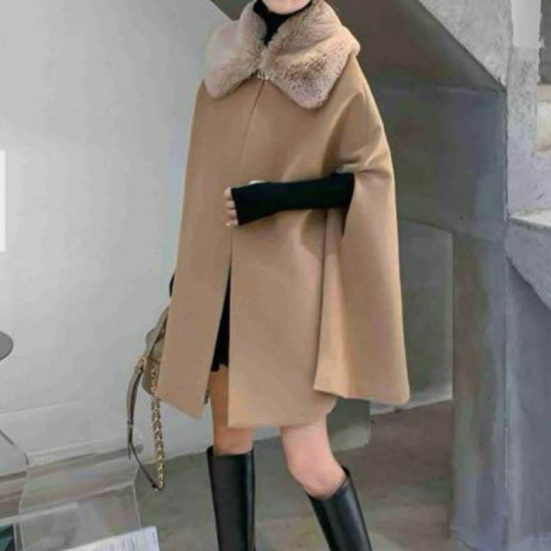 バースデーバッシュ 襟付き ケープ コート ポンチョ ファー 2WAY マント