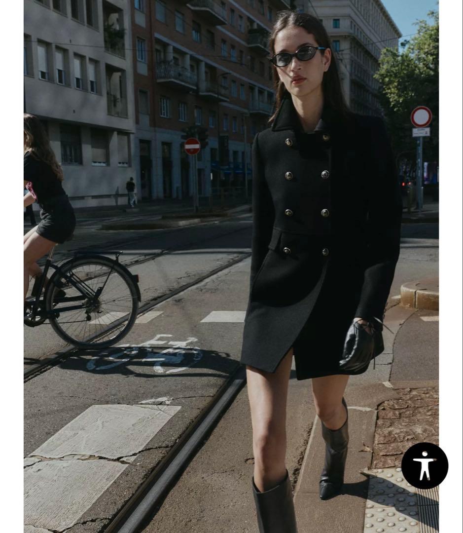 ZARA XSサイズ　ウール混紡ショート丈ダブルブレストコート