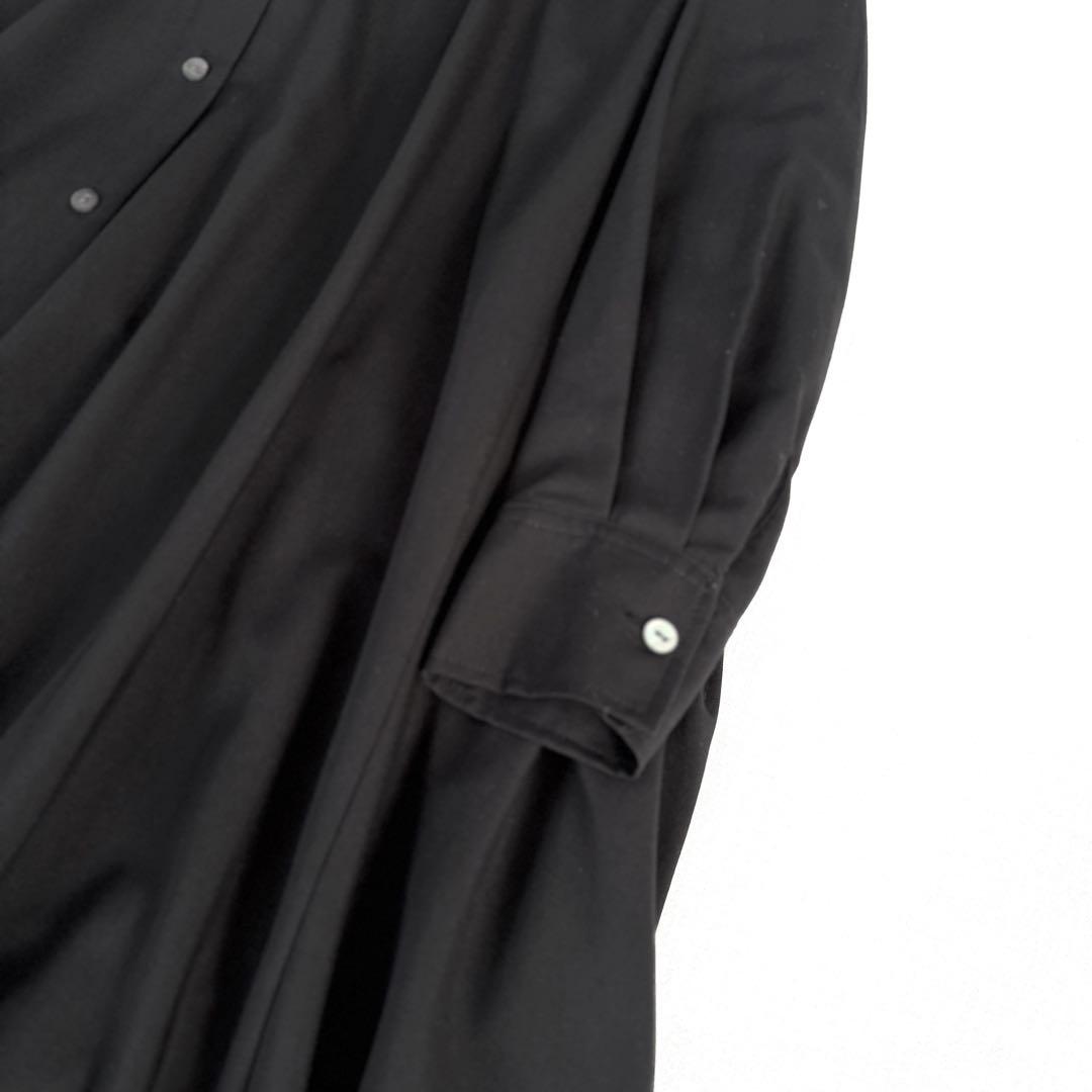 ミズイロインド ▲∴+ T/Rスタンドカラーフレアワンピース 日本製 ブラック