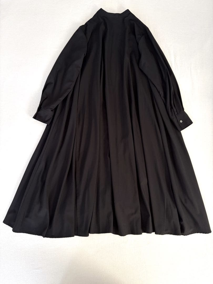 ミズイロインド ▲∴+ T/Rスタンドカラーフレアワンピース 日本製 ブラック