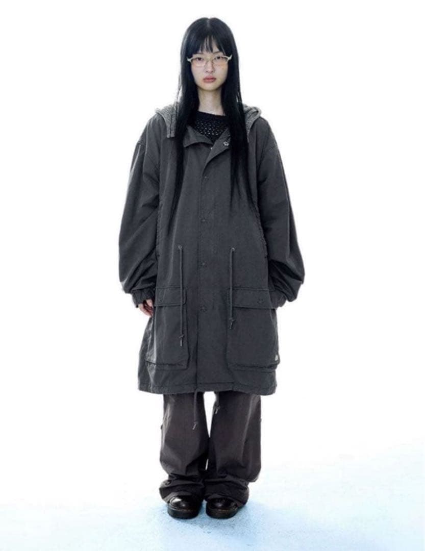 Coyseio ダークグレー フード付きロングコート