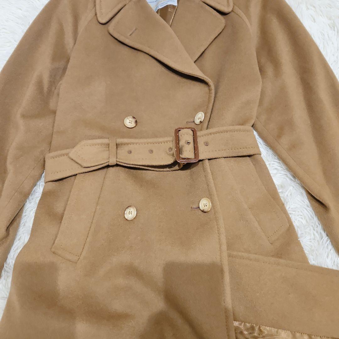 アクアスキュータム チェスターコート カシミヤ マキシ丈 ベルト キャメル