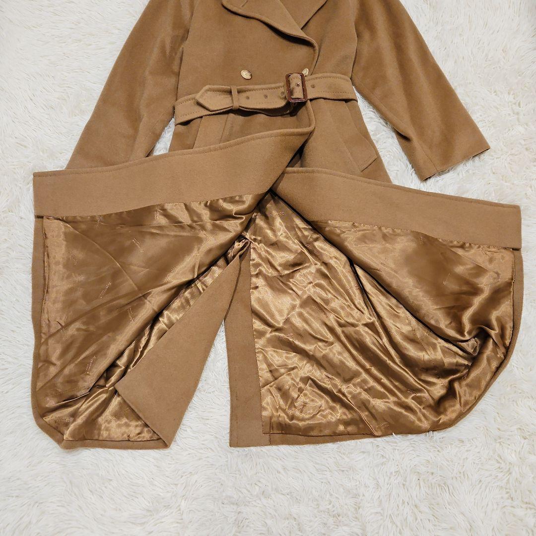 アクアスキュータム チェスターコート カシミヤ マキシ丈 ベルト キャメル