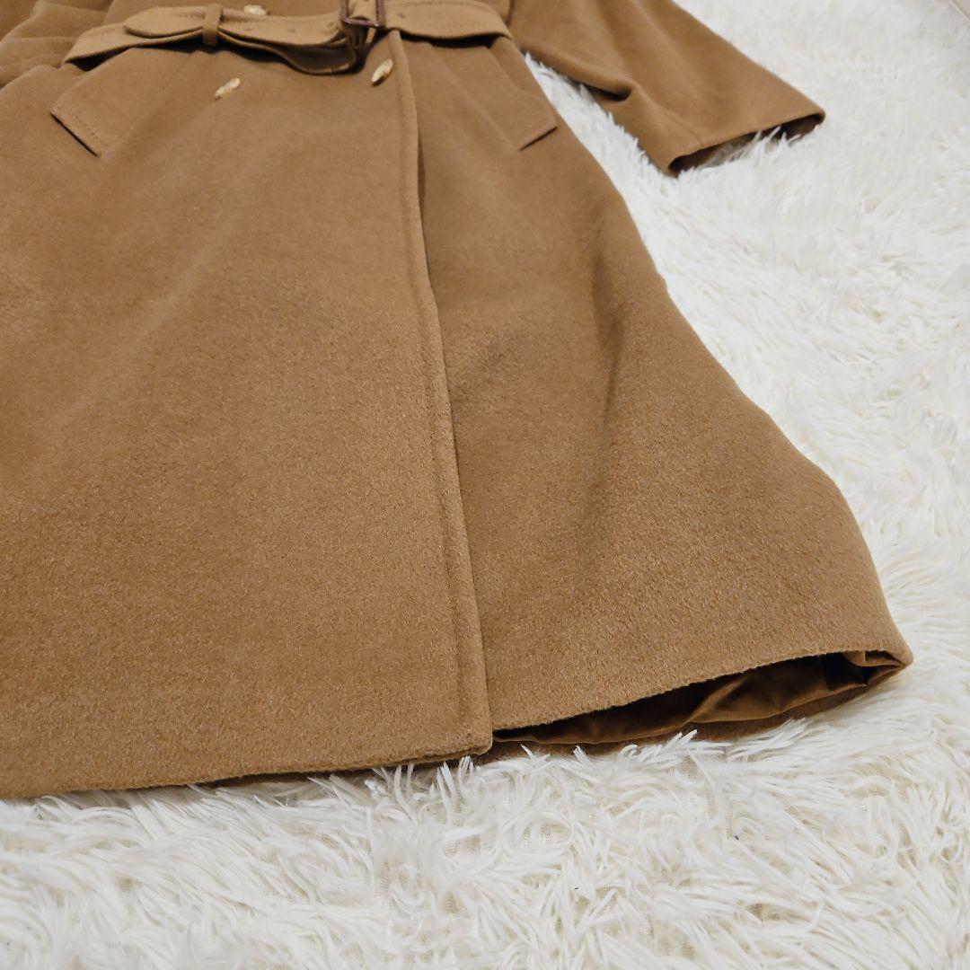 アクアスキュータム チェスターコート カシミヤ マキシ丈 ベルト キャメル