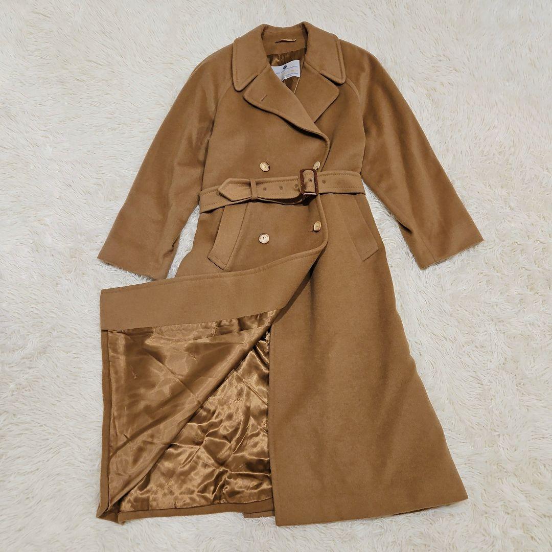 アクアスキュータム チェスターコート カシミヤ マキシ丈 ベルト キャメル