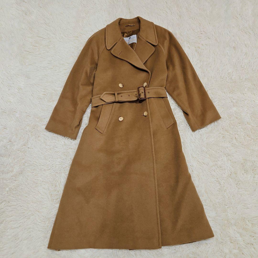 アクアスキュータム チェスターコート カシミヤ マキシ丈 ベルト キャメル