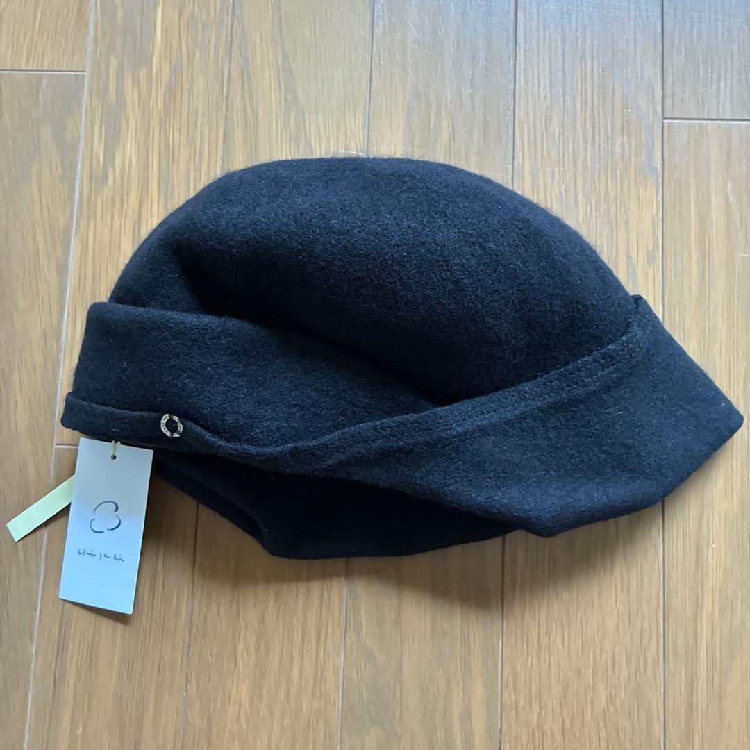 chisaki 帽子　Tieka ウール　カシミヤ　黒
