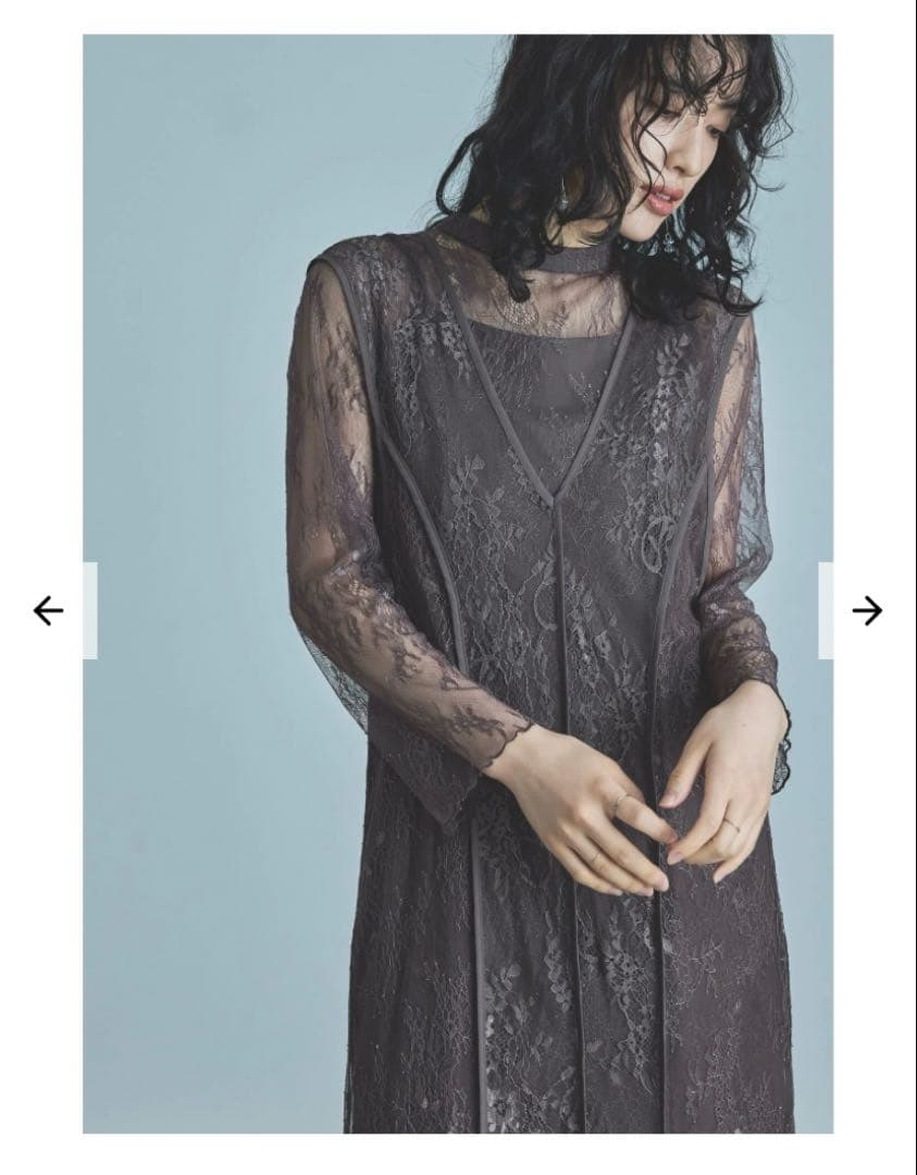 【Ꮲom】 レースベストレイヤードマーメイドパーティードレス Sチャコール