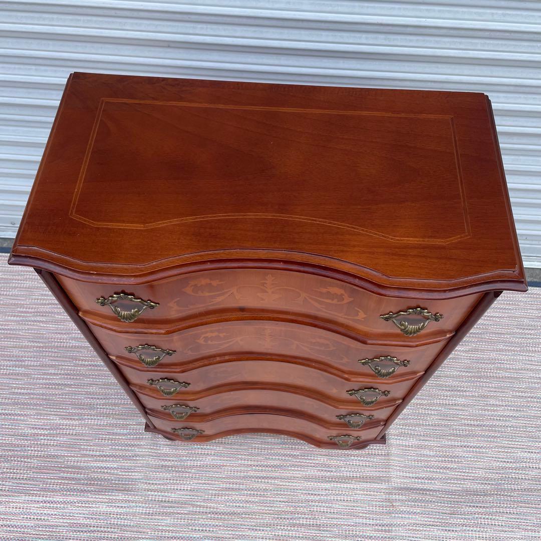 【送料込】アンティーク　象嵌細工　5段チェスト　イタリア調　ヴィンテージ　家具