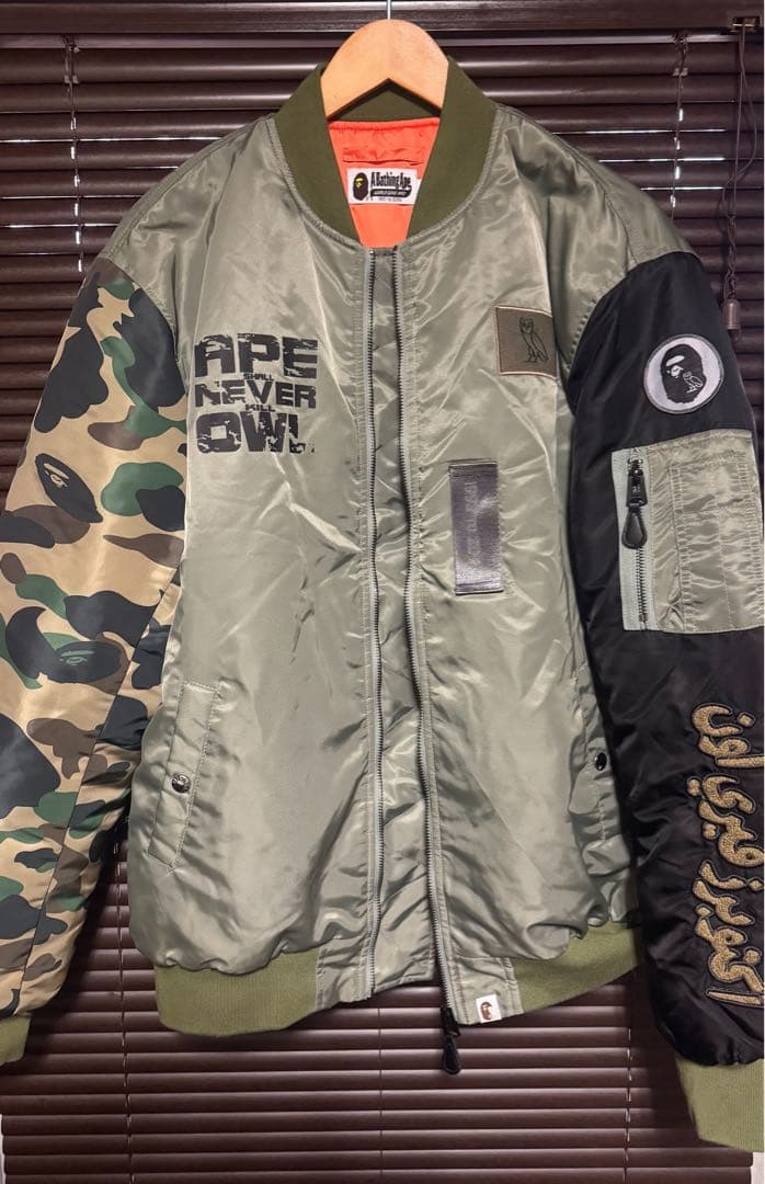 発*す様 22AW BAPE×OVO LOOSE FIT MA-1 OLIVE
