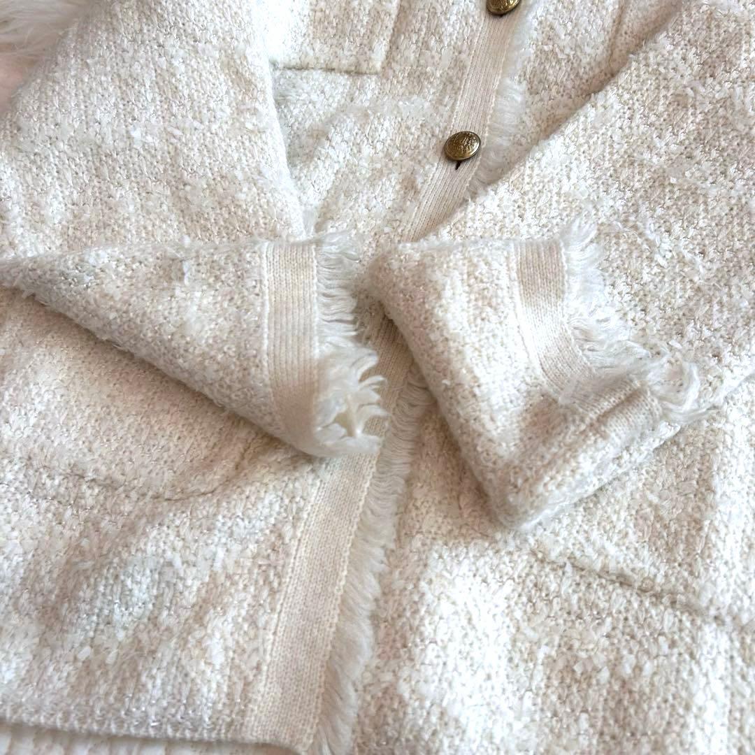 美品♡ Whim Gazette ツイードニットノーカラージャケット 金ボタン