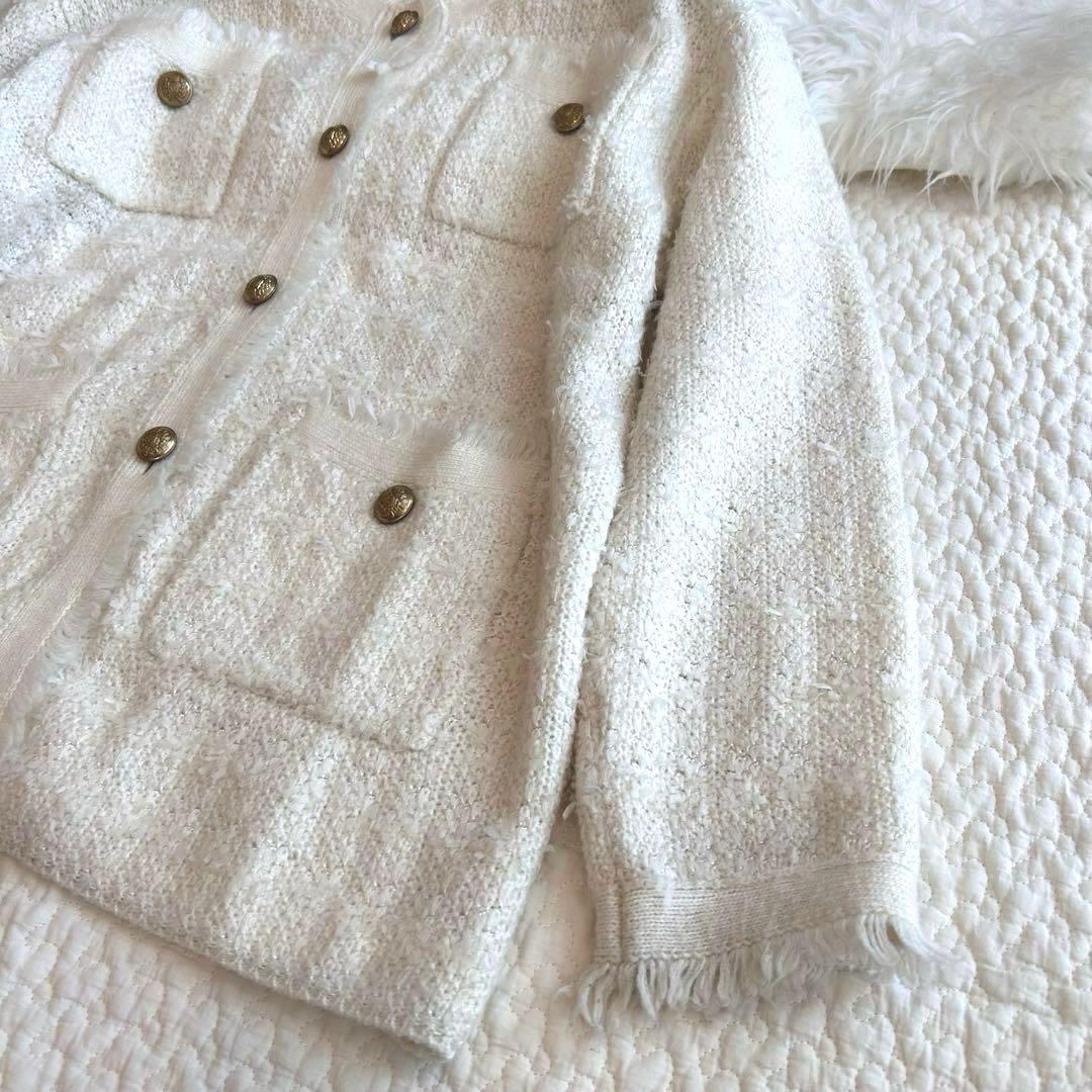 美品♡ Whim Gazette ツイードニットノーカラージャケット 金ボタン