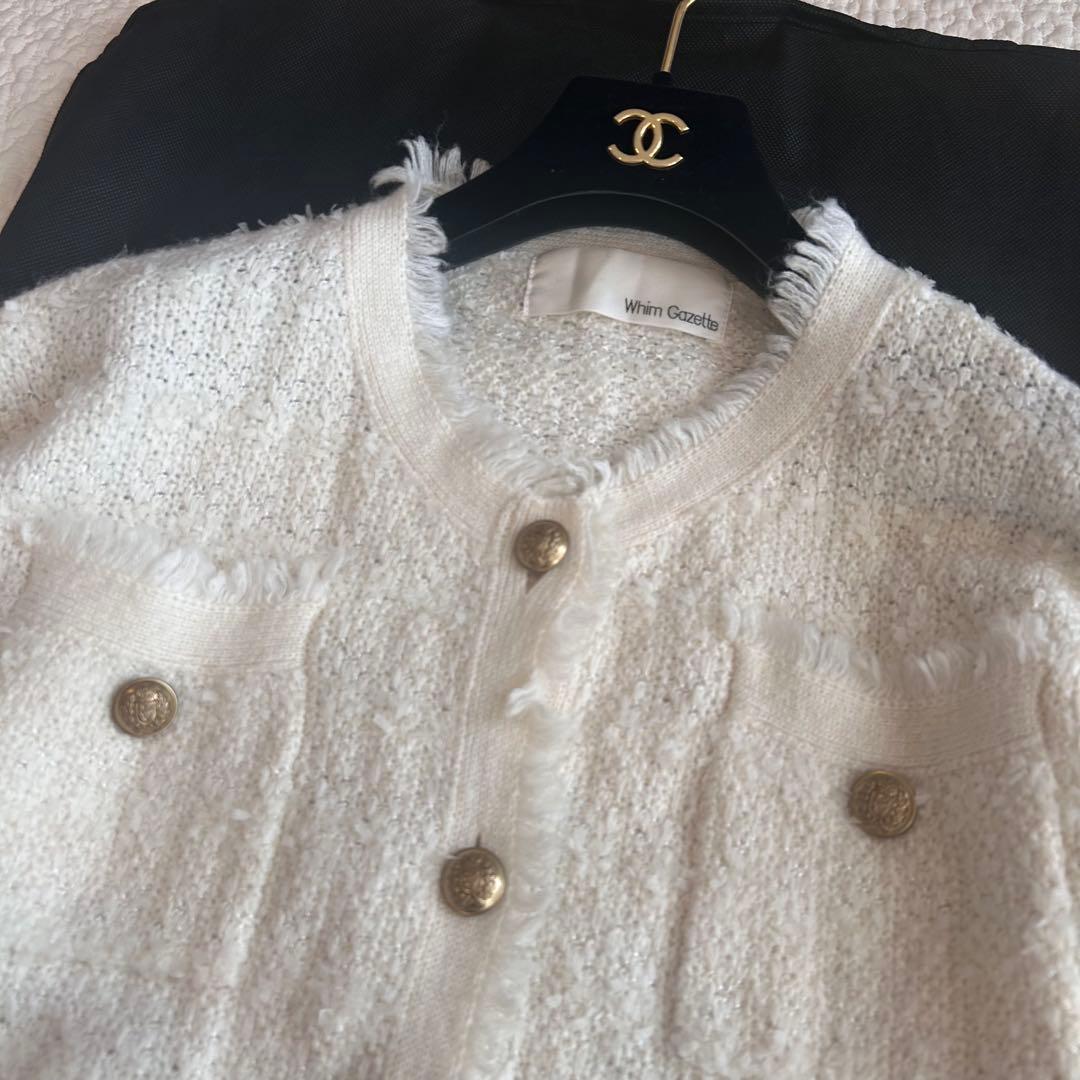 美品♡ Whim Gazette ツイードニットノーカラージャケット 金ボタン