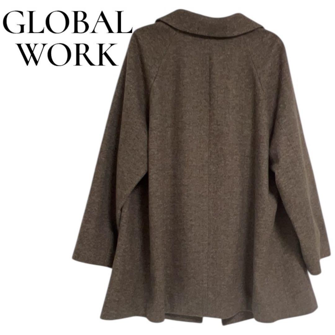 【美品】GLOBAL WORK 軽やかストレッチ衿2WAYコート　ヘリンボーン