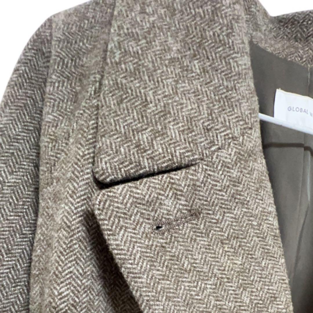 【美品】GLOBAL WORK 軽やかストレッチ衿2WAYコート　ヘリンボーン