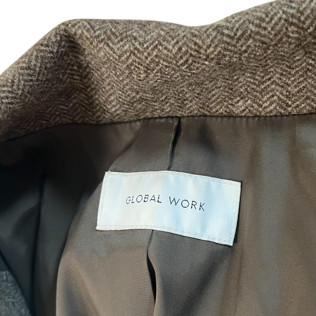 【美品】GLOBAL WORK 軽やかストレッチ衿2WAYコート　ヘリンボーン