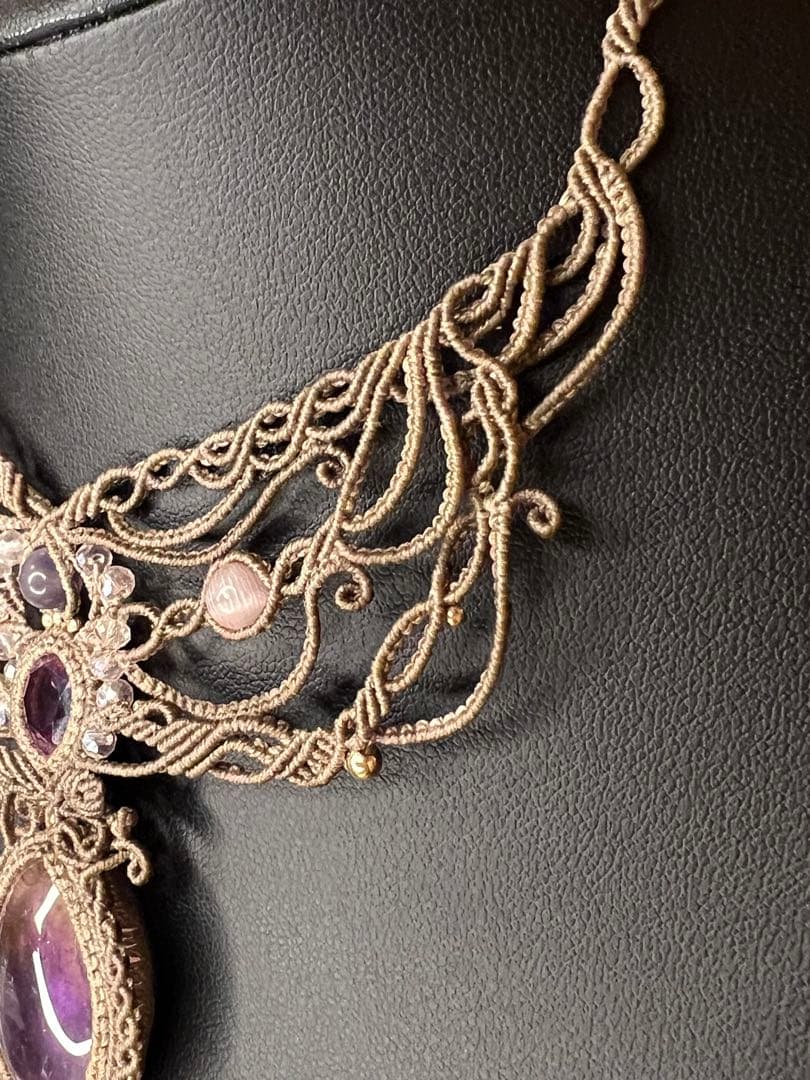 【handmade】マクラメ× アメトリン × アメシスト ネックレス