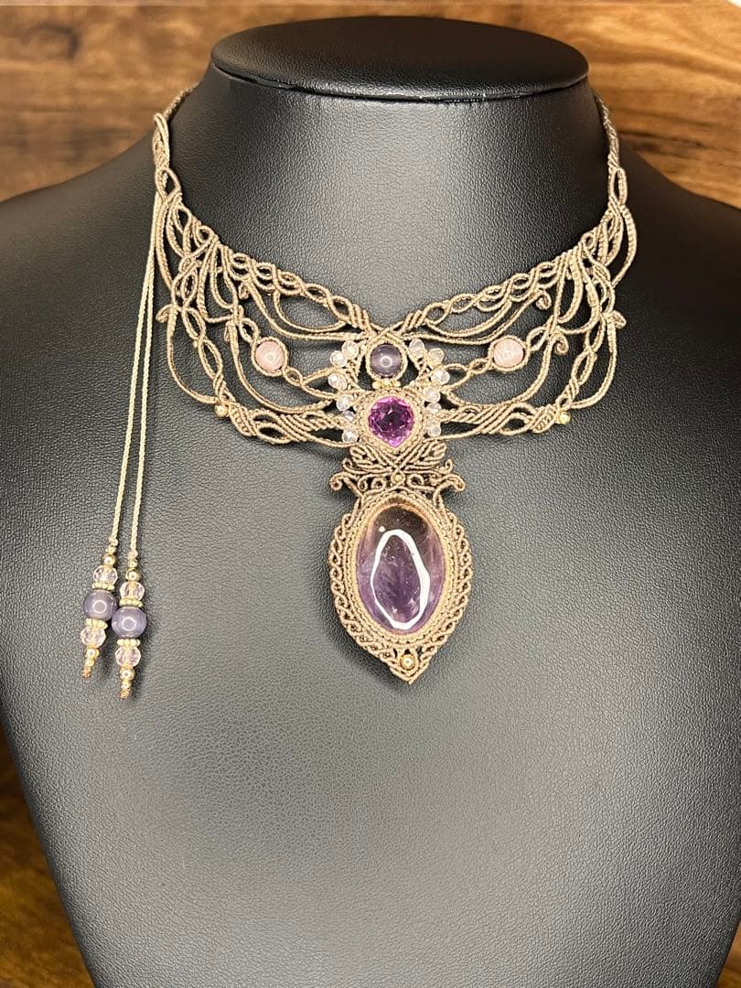 【handmade】マクラメ× アメトリン × アメシスト ネックレス