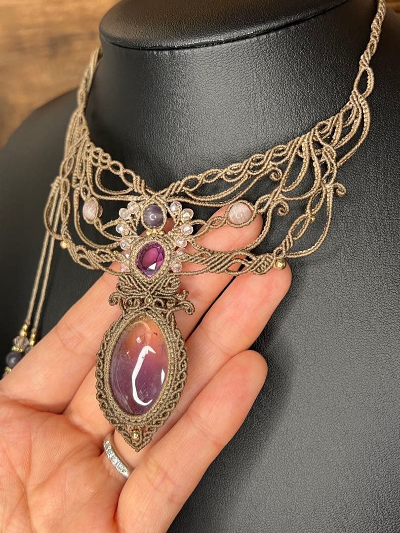 【handmade】マクラメ× アメトリン × アメシスト ネックレス