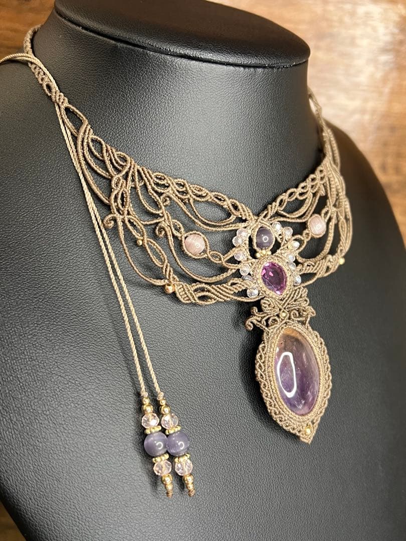 【handmade】マクラメ× アメトリン × アメシスト ネックレス
