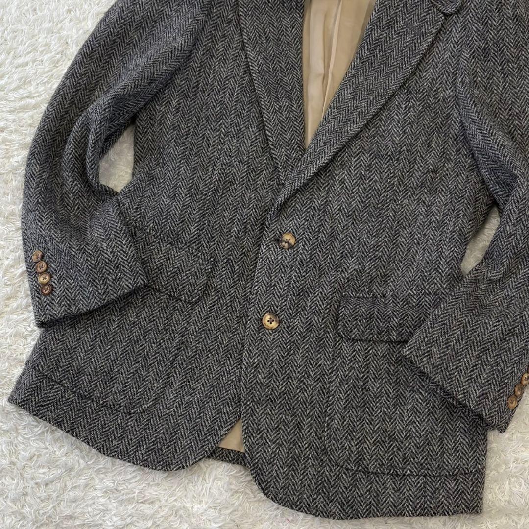 ハリスツイード テーラードジャケット 総柄 ヘリンボーン M チャコールグレー