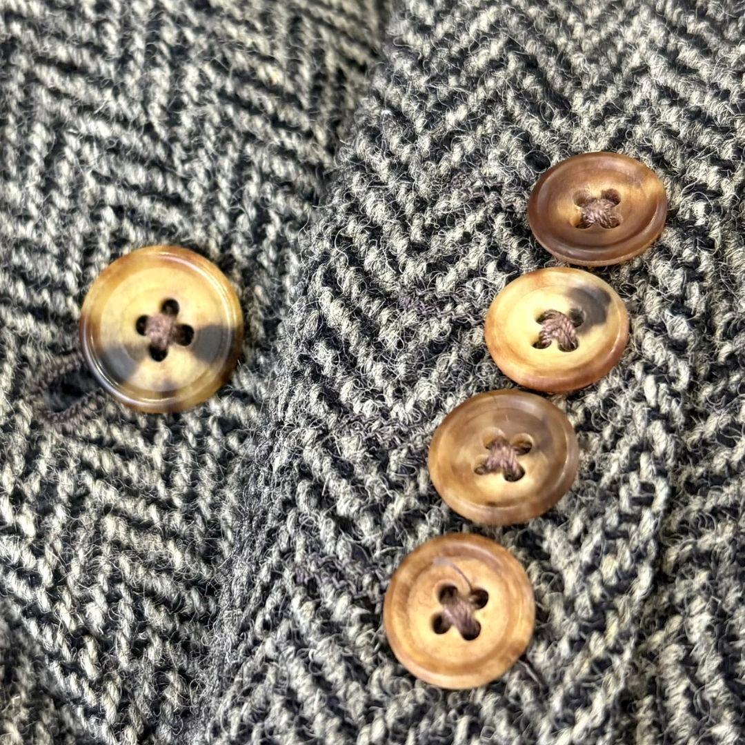 ハリスツイード テーラードジャケット 総柄 ヘリンボーン M チャコールグレー