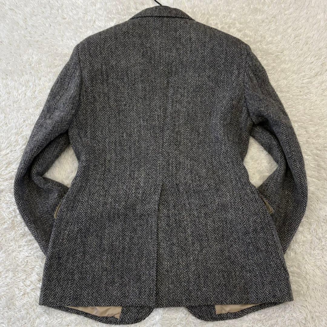 ハリスツイード テーラードジャケット 総柄 ヘリンボーン M チャコールグレー