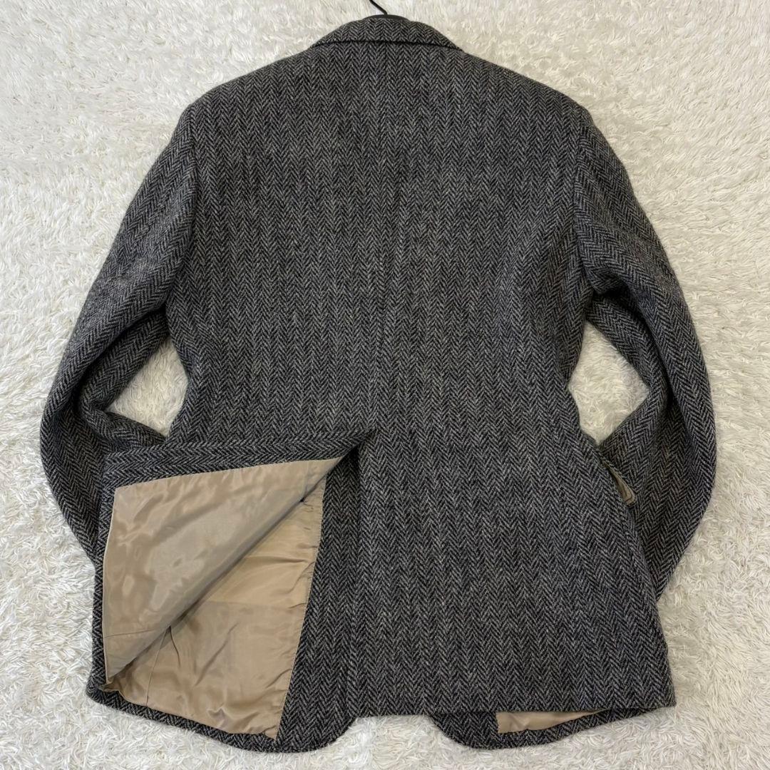 ハリスツイード テーラードジャケット 総柄 ヘリンボーン M チャコールグレー