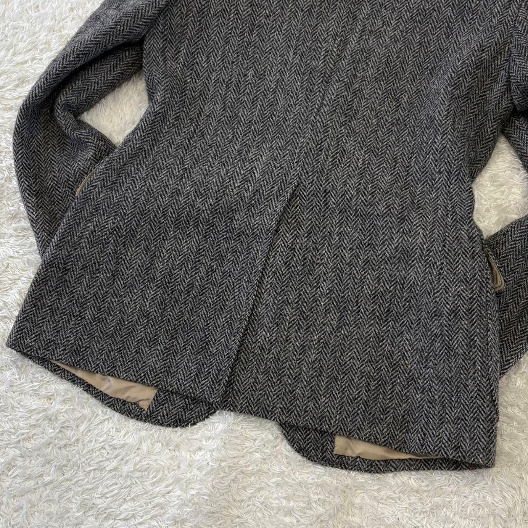 ハリスツイード テーラードジャケット 総柄 ヘリンボーン M チャコールグレー