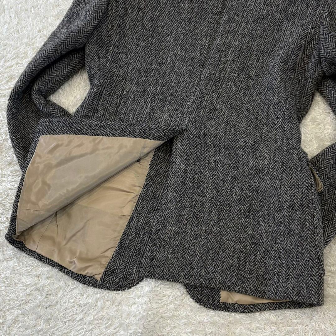 ハリスツイード テーラードジャケット 総柄 ヘリンボーン M チャコールグレー