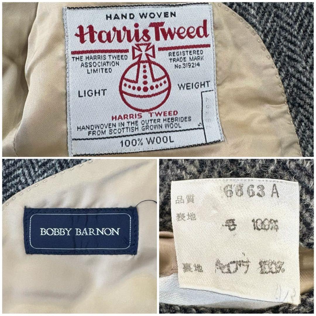 ハリスツイード テーラードジャケット 総柄 ヘリンボーン M チャコールグレー