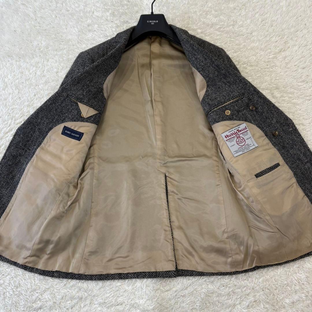 ハリスツイード テーラードジャケット 総柄 ヘリンボーン M チャコールグレー