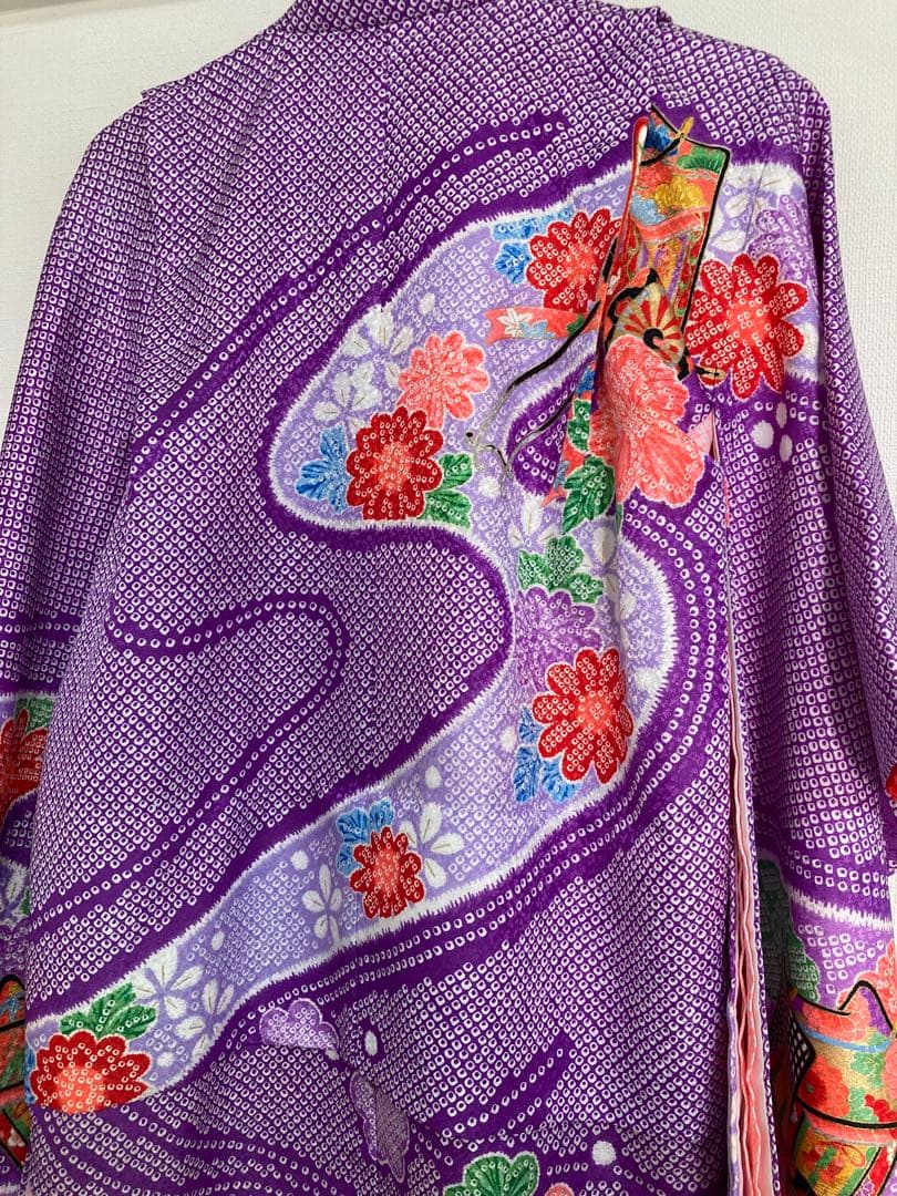 着物　七五三　絞り柄　女の子　レトロ　アンティーク　紫