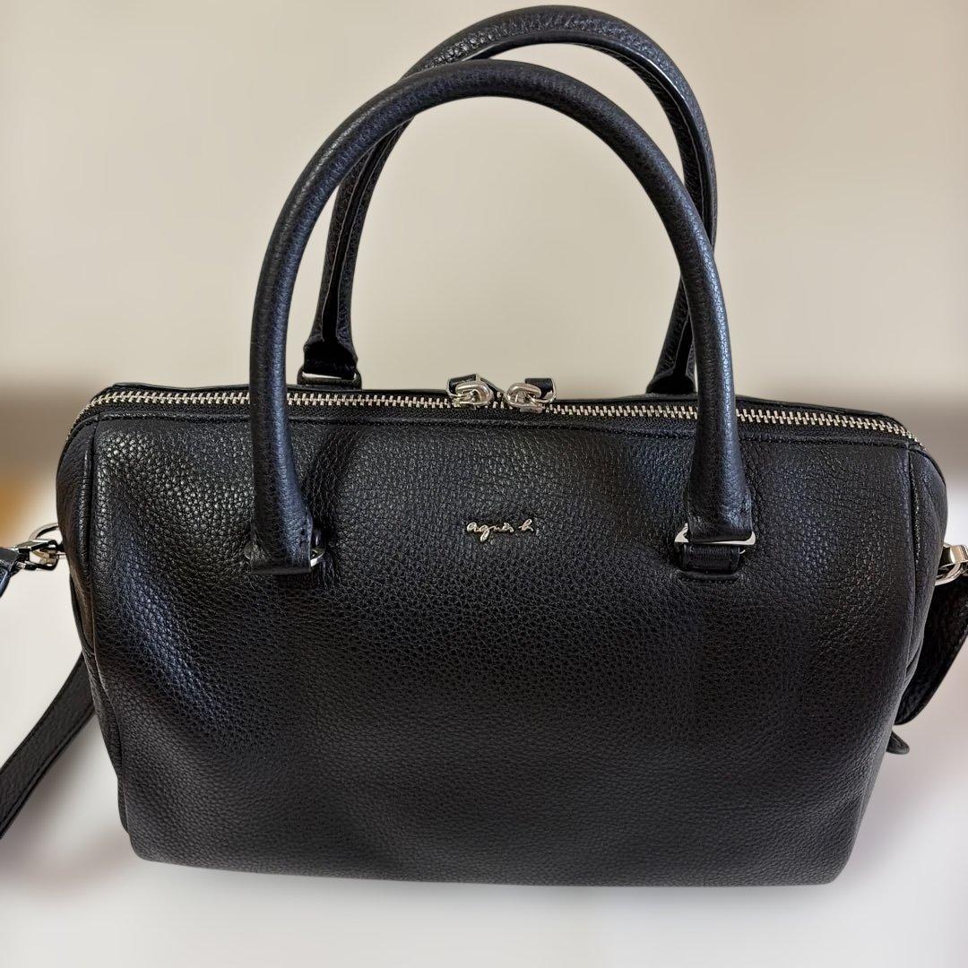 agasa h ブラックレザーショルダーバッグ