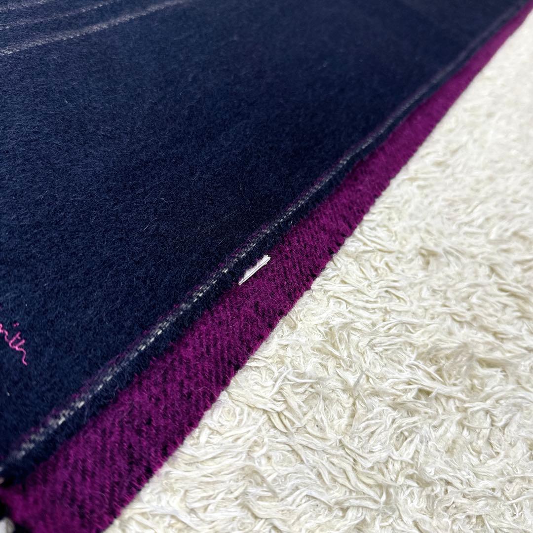 美品✨ポールスミス　カシミヤ100% マルチストライプ　黒ボルドー　リバーシブル