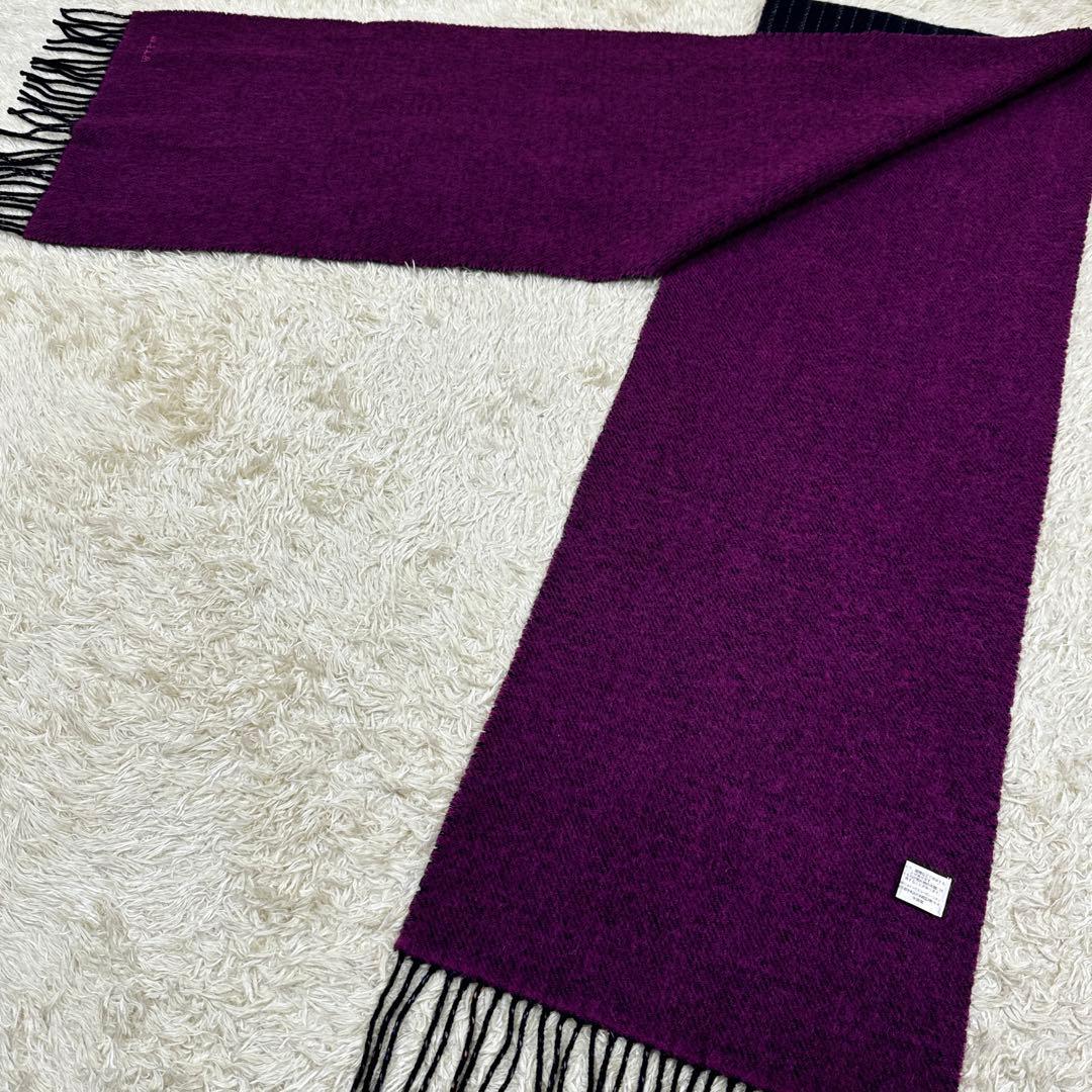 美品✨ポールスミス　カシミヤ100% マルチストライプ　黒ボルドー　リバーシブル