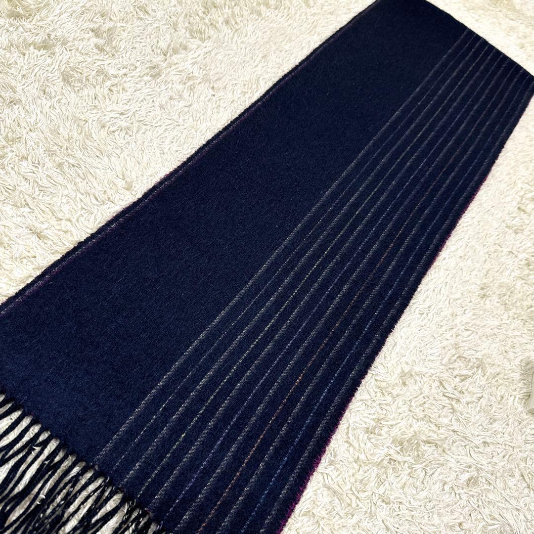 美品✨ポールスミス　カシミヤ100% マルチストライプ　黒ボルドー　リバーシブル