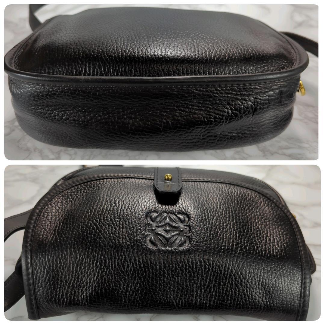 [美品] LOEWE ロエベ アナグラム レザー ブラック ショルダーバッグ