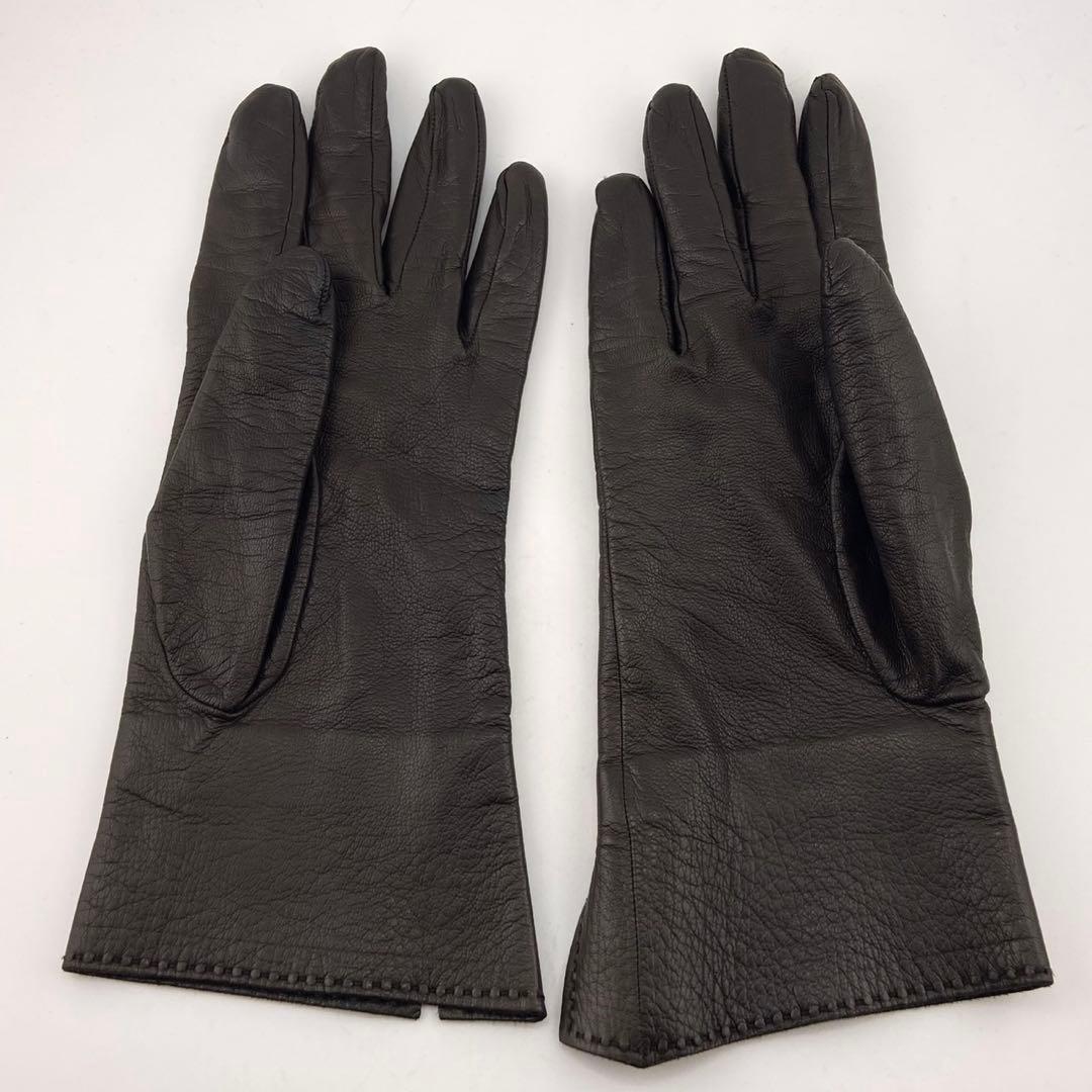 【美品】エルメス H金具 手袋 レザー ダークブラウン