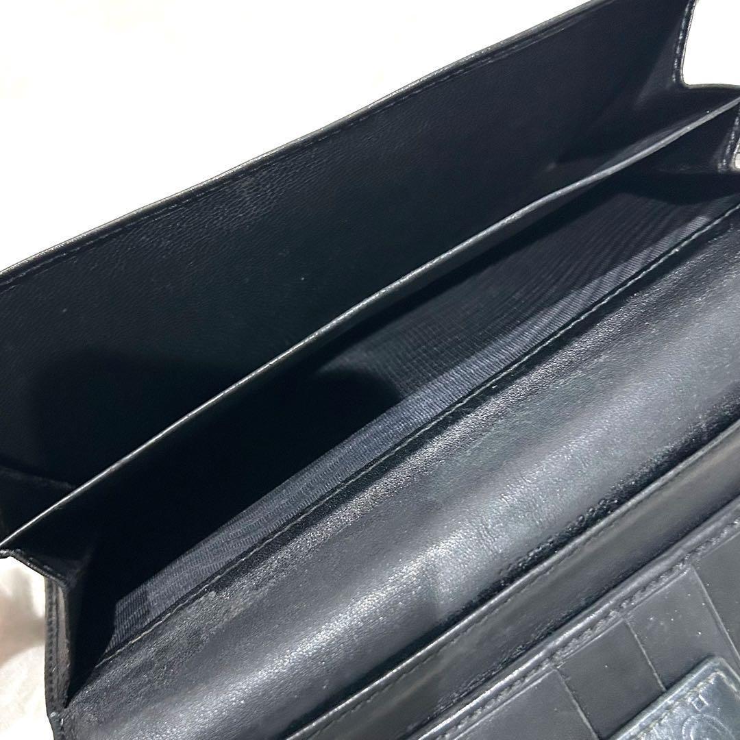 GUCCI グッチ 長財布 黒 GG ロゴプレート シマ レザー ブラック 美品