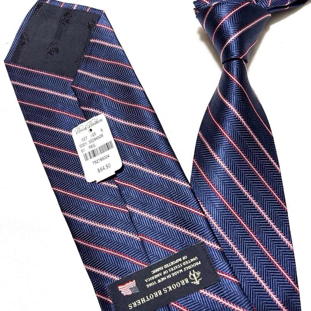 新品タグ付　ブルックスブラザーズ　ネクタイ　ネイビー　ストライプ　USAタグ