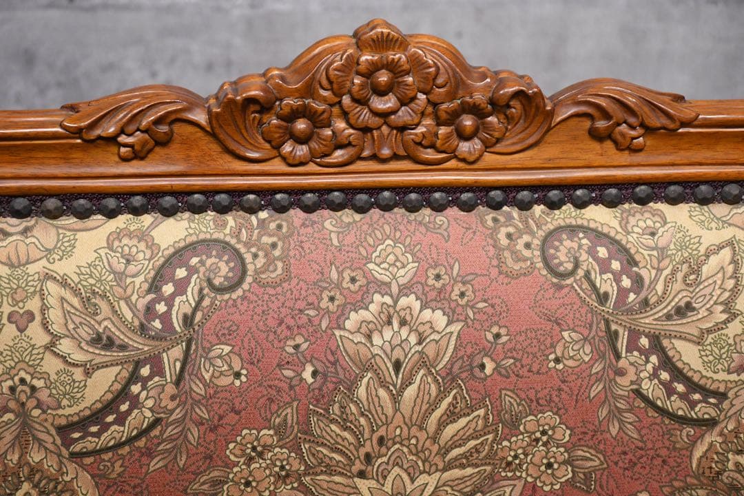 EHK17 イタリア製 猫脚 彫刻 セティ 2人掛けソファ 単鋲打ち ロココ調