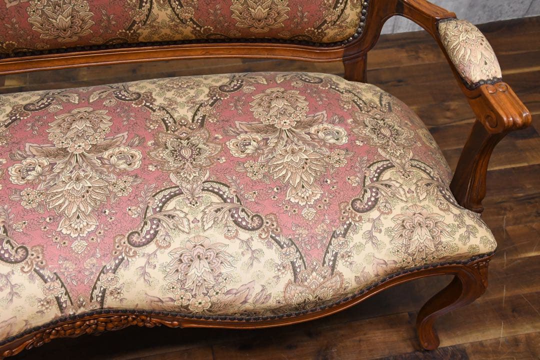 EHK17 イタリア製 猫脚 彫刻 セティ 2人掛けソファ 単鋲打ち ロココ調