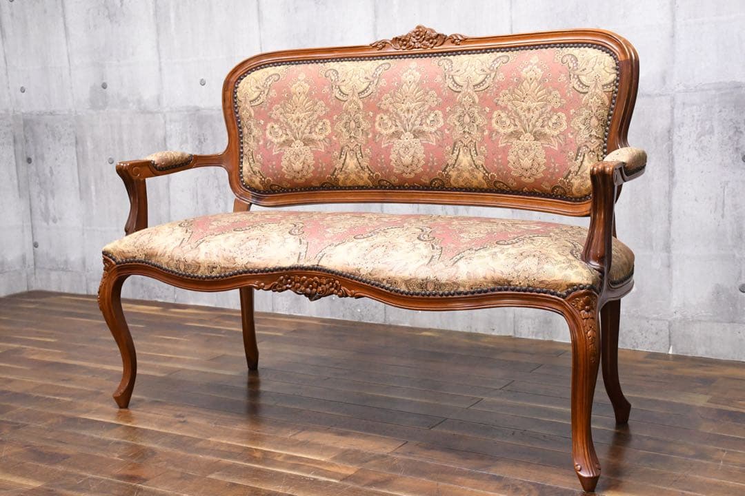 EHK17 イタリア製 猫脚 彫刻 セティ 2人掛けソファ 単鋲打ち ロココ調