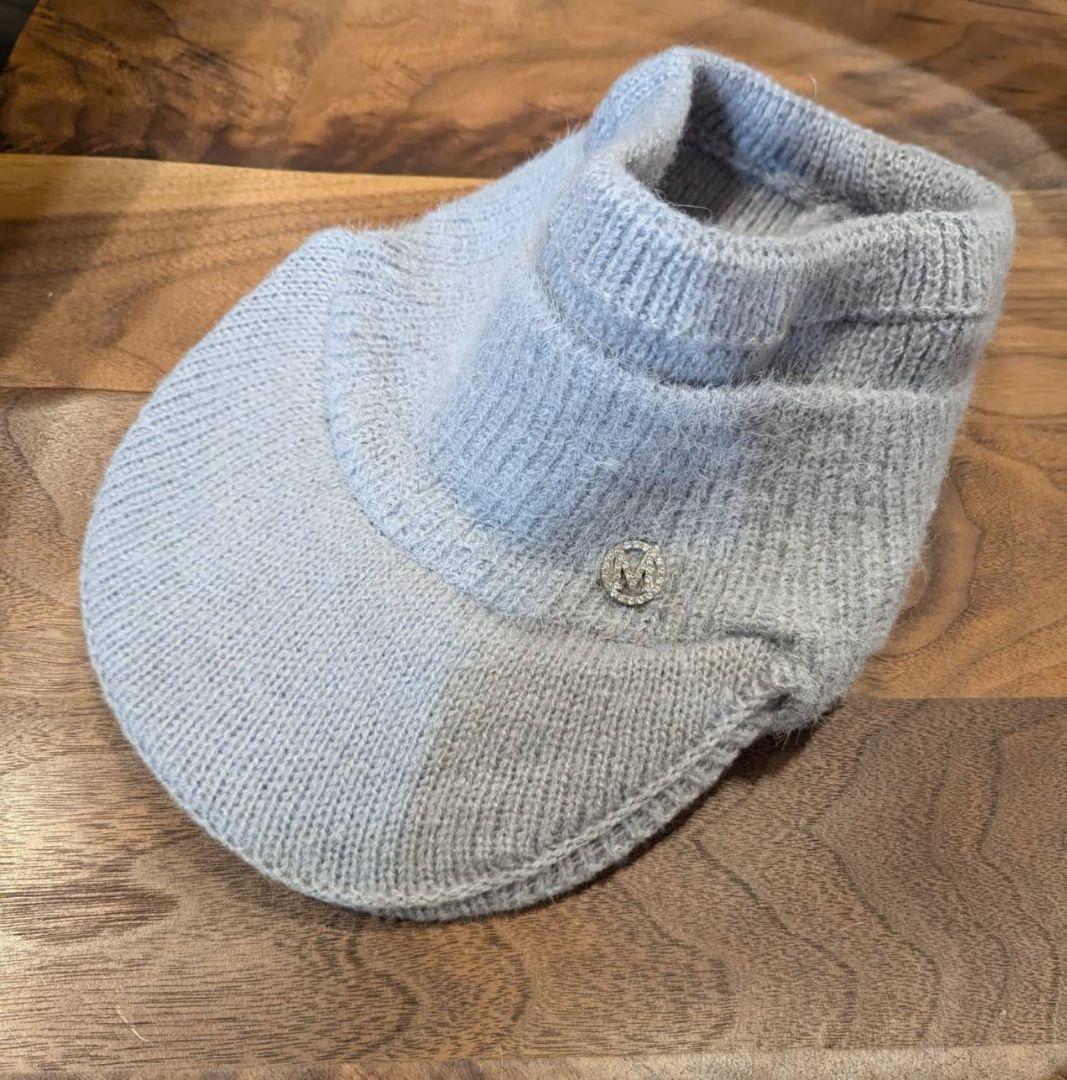 【限定】レディース　サンバイザー　ニット帽　グレー　韓国　シンプル　帽子　耳当て