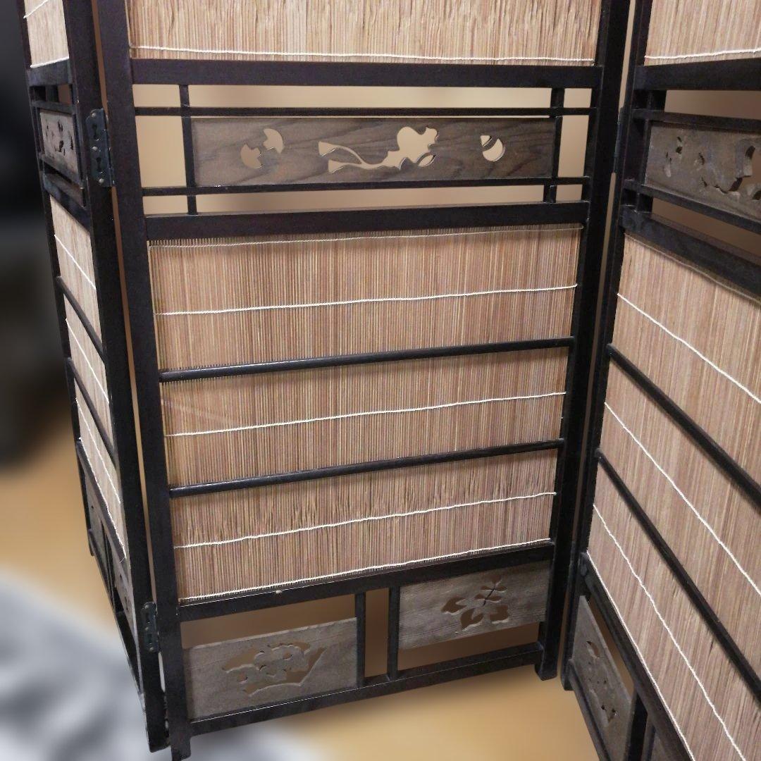 和モダン竹細工衝立 4連パーテーション屏風