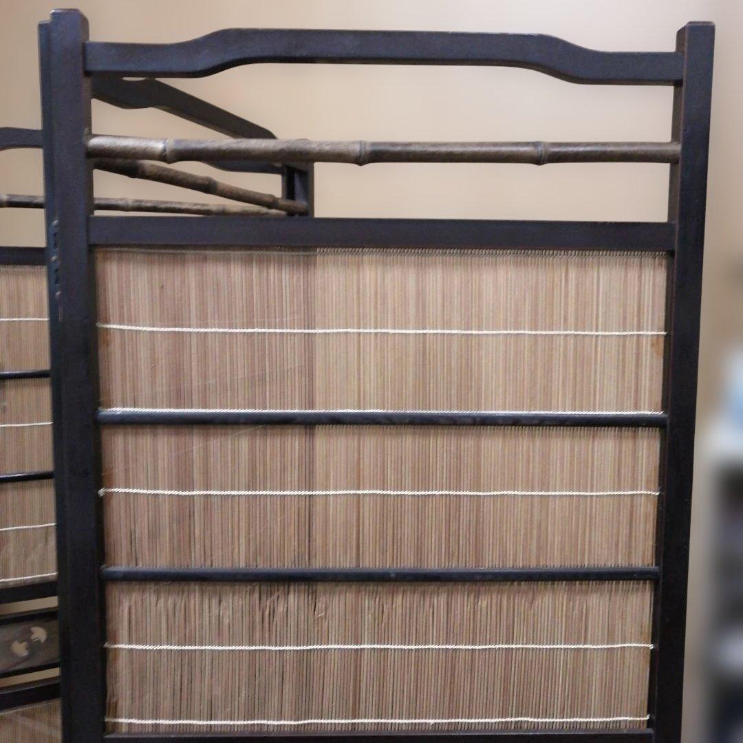 和モダン竹細工衝立 4連パーテーション屏風