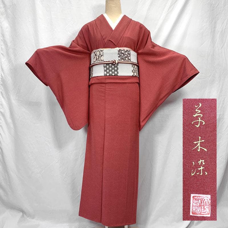 510mk9〇極鮫 作家物 江戸小紋 草木染 赤系〇美品