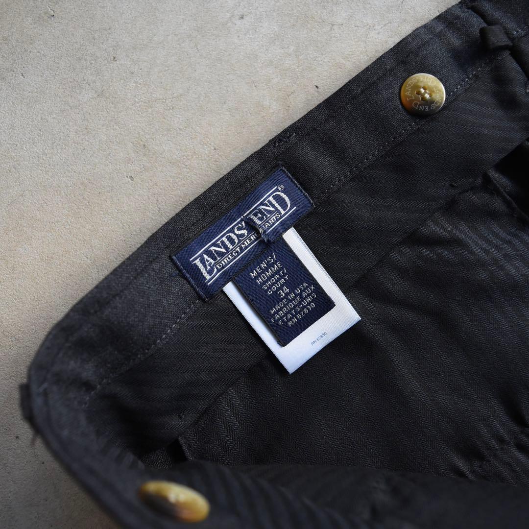 90s ランズエンド ウール ツータックスラックス チャコールグレーW34L30