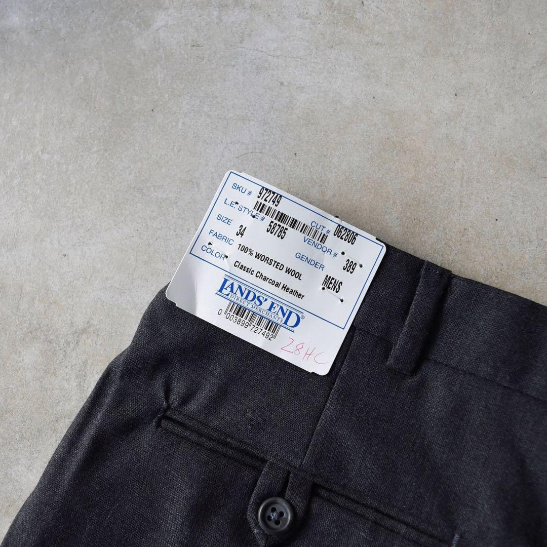 90s ランズエンド ウール ツータックスラックス チャコールグレーW34L30
